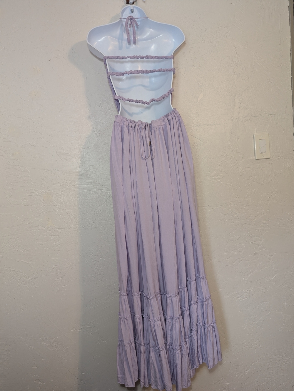 Lilac Halter Smocked Flowy Ruffle Summer Maxi Dress Cute Comfy Casual Vacation - Picture 6 of 11